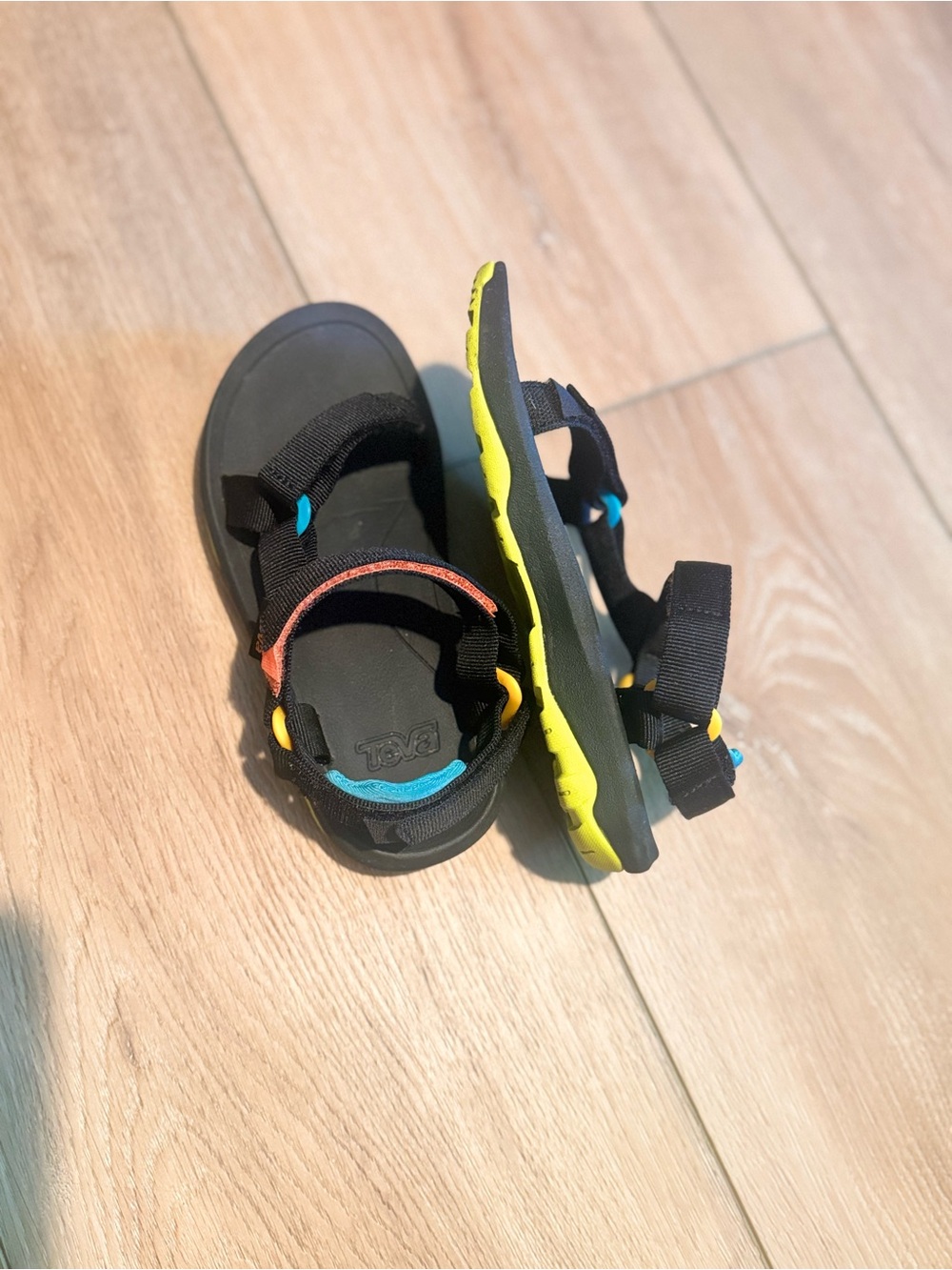 Teva Kids Black Sandals with Yellow Sole and Accent Colors